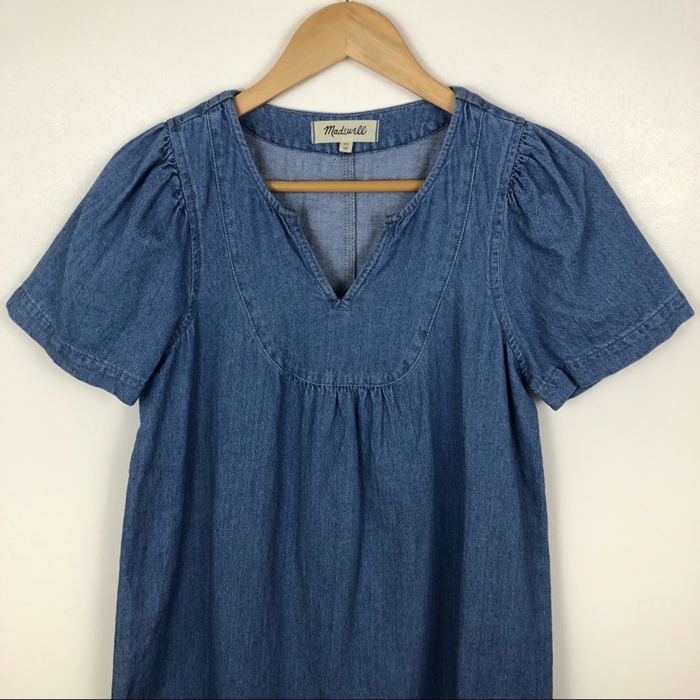 Madewell Linen Blend Denim Popover Swing Dress - Picture 2 of 9